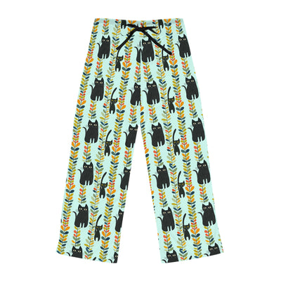 Hand drawn abstract black cats with vines pajama pants