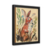 Brown Bunny in the Weeds, watercolor hand drawn, Matte Canvas, Black Frame