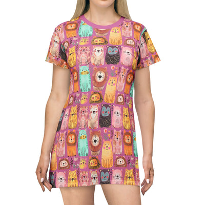 Super Adorable hand drawn all over lions and tigers and bears t-shirt dress design