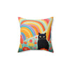 Black cat with flowers and rainbows pillow