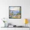 Watercolor Lake Tahoe Painting Printed on Canvas, South Lake Tahoe, California.  Framed print on canvas