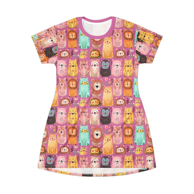 Super Adorable hand drawn all over lions and tigers and bears t-shirt dress design