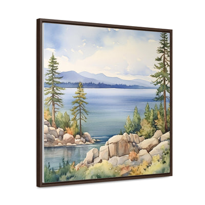 Watercolor Lake Tahoe Painting Printed on Canvas, South Lake Tahoe, California.  Framed print on canvas