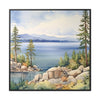 Watercolor Lake Tahoe Painting Printed on Canvas, South Lake Tahoe, California.  Framed print on canvas