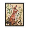 Brown Bunny in the Weeds, watercolor hand drawn, Matte Canvas, Black Frame