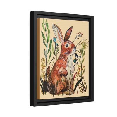 Brown Bunny in the Weeds, watercolor hand drawn, Matte Canvas, Black Frame