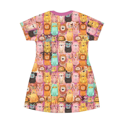 Super Adorable hand drawn all over lions and tigers and bears t-shirt dress design