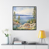 Watercolor Lake Tahoe Painting Printed on Canvas, South Lake Tahoe, California.  Framed print on canvas