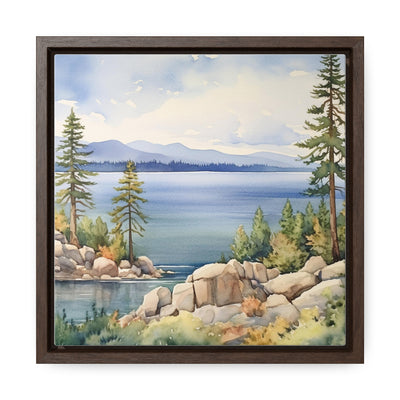 Watercolor Lake Tahoe Painting Printed on Canvas, South Lake Tahoe, California.  Framed print on canvas