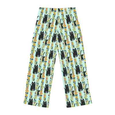 Hand drawn abstract black cats with vines pajama pants