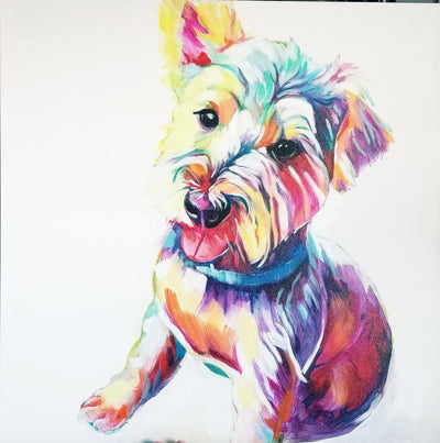 cute terrier painting rainbow colors custom artwork acrylic hand made