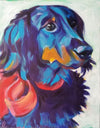 cute blue dog with a big red bow, custom painting on comission