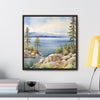 Watercolor Lake Tahoe Painting Printed on Canvas, South Lake Tahoe, California.  Framed print on canvas