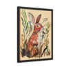 Brown Bunny in the Weeds, watercolor hand drawn, Matte Canvas, Black Frame