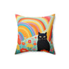 Black cat with flowers and rainbows pillow