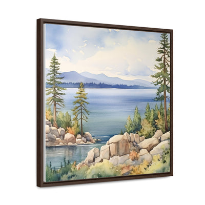 Watercolor Lake Tahoe Painting Printed on Canvas, South Lake Tahoe, California.  Framed print on canvas