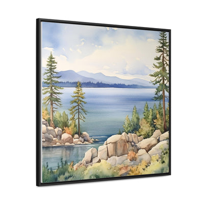 Watercolor Lake Tahoe Painting Printed on Canvas, South Lake Tahoe, California.  Framed print on canvas