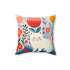 white cat in flowers throw pillow