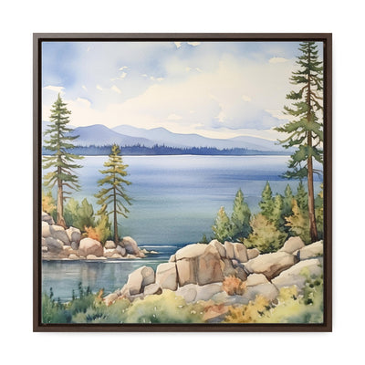 Watercolor Lake Tahoe Painting Printed on Canvas, South Lake Tahoe, California.  Framed print on canvas