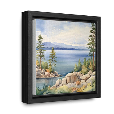 Watercolor Lake Tahoe Painting Printed on Canvas, South Lake Tahoe, California.  Framed print on canvas