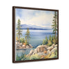 Watercolor Lake Tahoe Painting Printed on Canvas, South Lake Tahoe, California.  Framed print on canvas