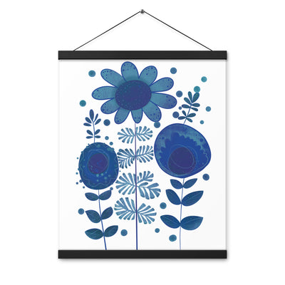 Blue Flower Pattern Poster with hangers