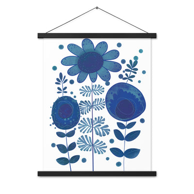 Blue Flower Pattern Poster with hangers