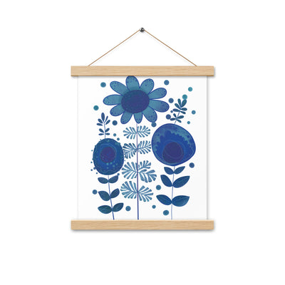 Blue Flower Pattern Poster with hangers