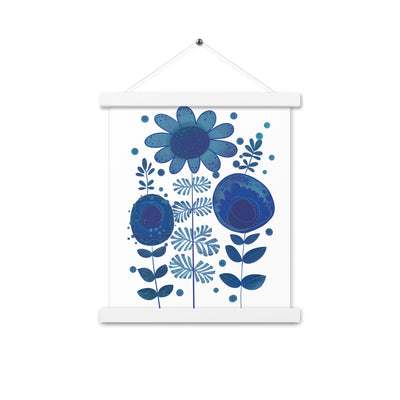 Blue Flower Pattern Poster with hangers