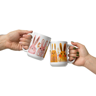 Spring Bunnies White glossy mug